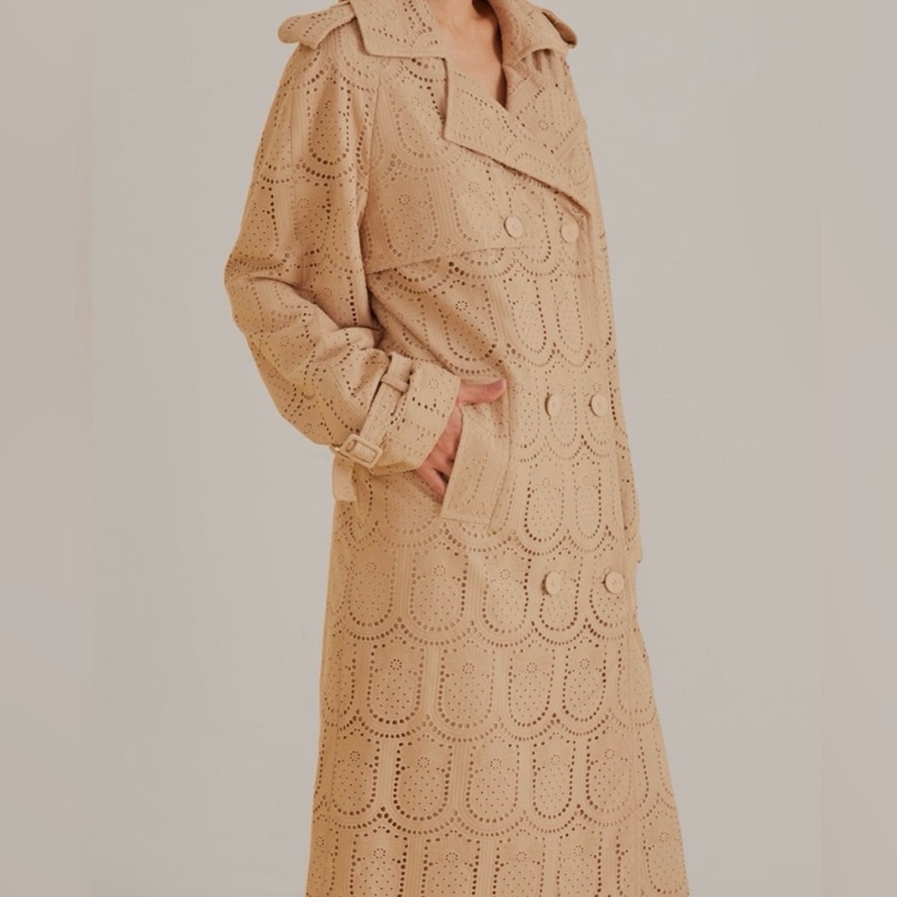 NWOT FARM Rio Pineapple Cotton Eyelet Trench Coat Size XL in Tan - Picture 4 of 15